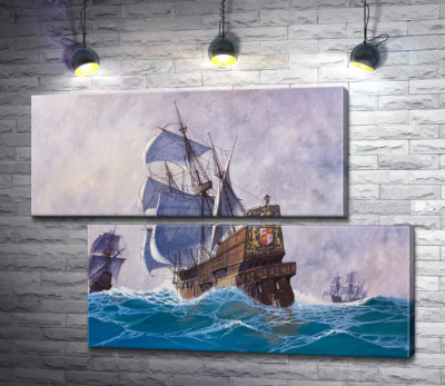 Модульна картина "Морська флотилія пливе по воді"