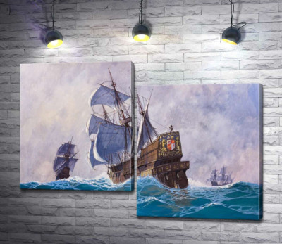 Модульна картина "Морська флотилія пливе по воді"