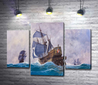 Модульна картина "Морська флотилія пливе по воді"
