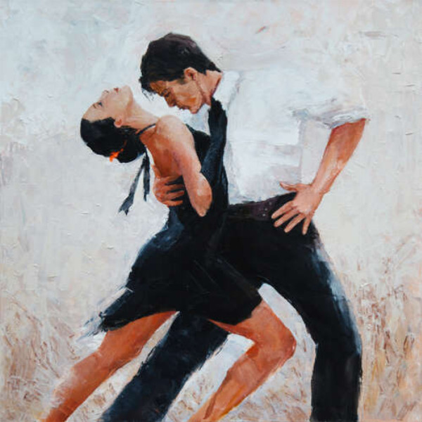 Пара танцюристів пристрасно танцює гаряче танго