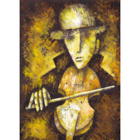 Скрипач в шляпе играет мелодию