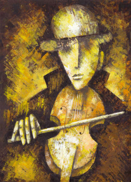 Скрипаль у капелюсі грає мелодію