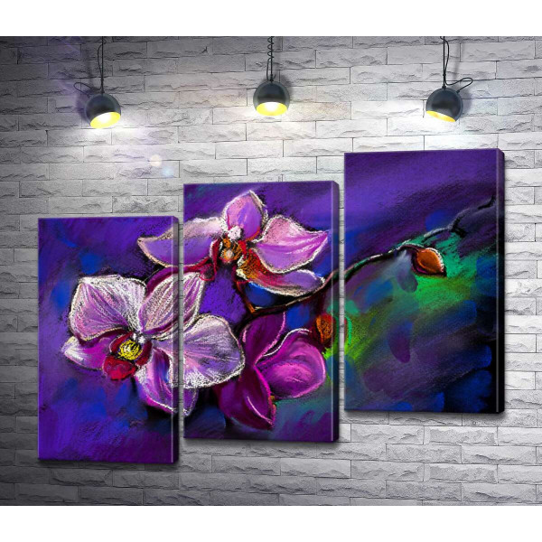 Ветвь сиреневой орхидеи на фиолетовом фоне