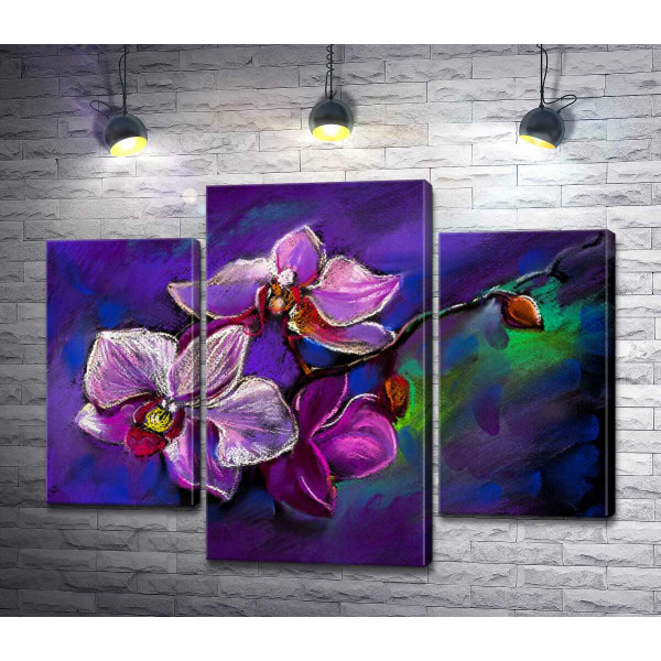 Ветвь сиреневой орхидеи на фиолетовом фоне