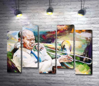 Модульна картина "Музикант захоплений грою на трубі"