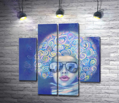Модульна картина "Модна дівчина в окулярах з блакитними кучерями"