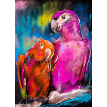 Рожевий та червоний папуги сидять на гілці