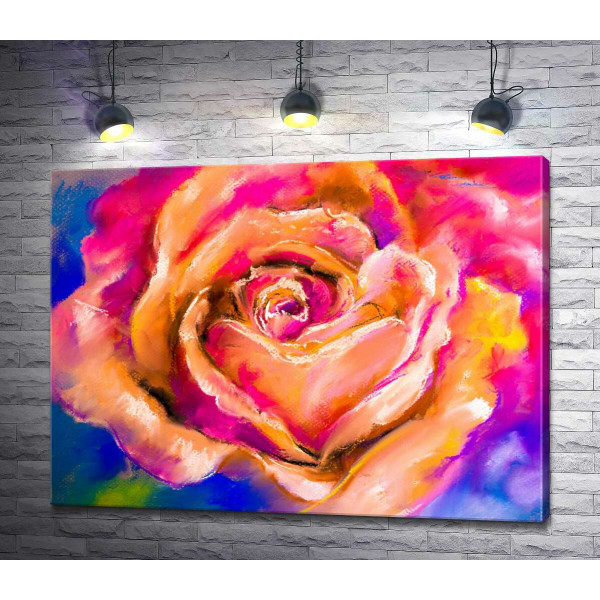 Кремово-розовое сочетание цветов на лепестках розы