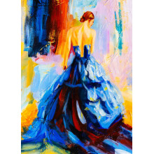 Витончений силует дівчини в пишній синій сукні
