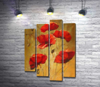 Модульная картина "Багровые лепестки цветов мака в изящном букете"
