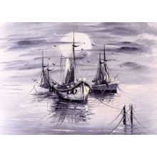 Човни біля пристані у пастельно-сірих тонах