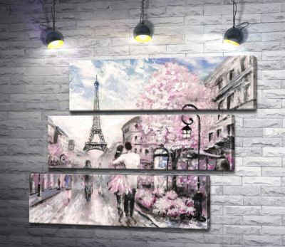 Модульна картина "Закохана пара гуляє весняною вулицею Парижу"