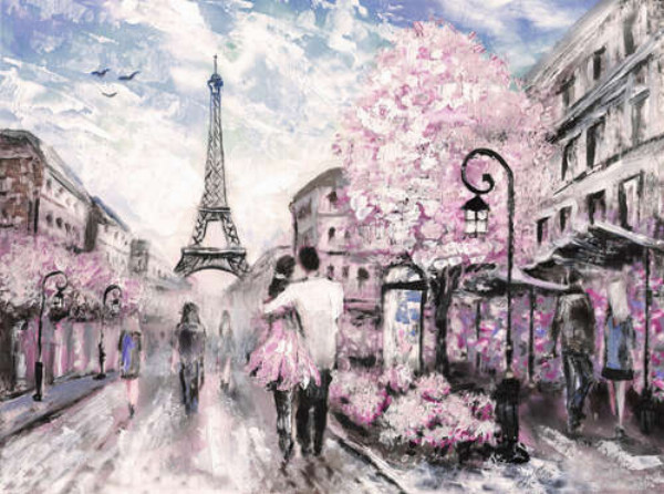 Закохана пара гуляє весняною вулицею Парижу