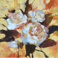 Три белые розы на желтом фоне