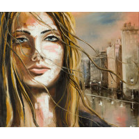 Портрет девушки на фоне дождливого города