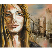 Портрет девушки на фоне дождливого города