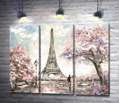 Модульна картина "Вид на Ейфелева вежу (Eiffel tower) з квітучої весняної набережної"