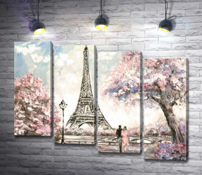 Вид на Ейфелева вежу (Eiffel tower) з квітучої весняної набережної