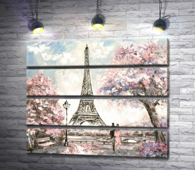 Модульна картина "Вид на Ейфелева вежу (Eiffel tower) з квітучої весняної набережної"