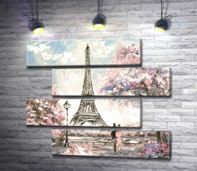 Модульная картина "Вид на Эйфелевую башню (Eiffel tower) с цветущей весенней набережной"