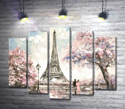 Модульна картина "Вид на Ейфелева вежу (Eiffel tower) з квітучої весняної набережної"