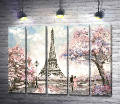 Вид на Ейфелева вежу (Eiffel tower) з квітучої весняної набережної