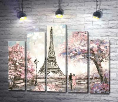 Вид на Эйфелевую башню (Eiffel tower) с цветущей весенней набережной