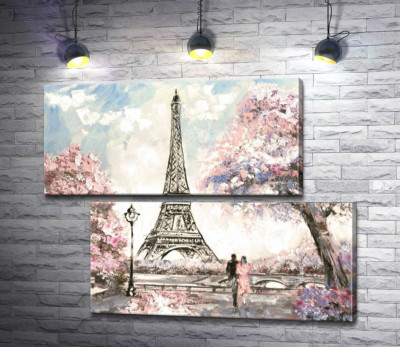 Модульна картина "Вид на Ейфелева вежу (Eiffel tower) з квітучої весняної набережної"