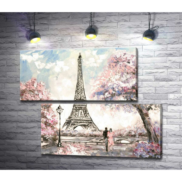 Вид на Ейфелева вежу (Eiffel tower) з квітучої весняної набережної