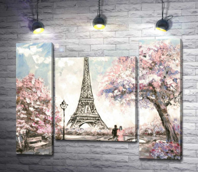 Вид на Ейфелева вежу (Eiffel tower) з квітучої весняної набережної