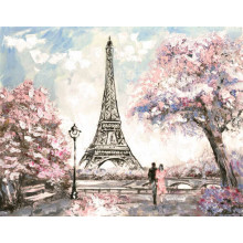 Вид на Ейфелева вежу (Eiffel tower) з квітучої весняної набережної