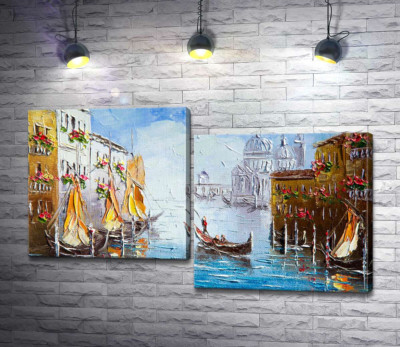 Модульна картина "Вид на Гранд-канал (Canal Grande) із квітучої венеційської вулиці"