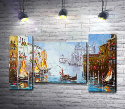 Модульная картина "Вид на Гранд-канал (Canal Grande) с цветущей венецианской улицы"
