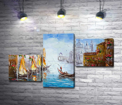 Модульная картина "Вид на Гранд-канал (Canal Grande) с цветущей венецианской улицы"