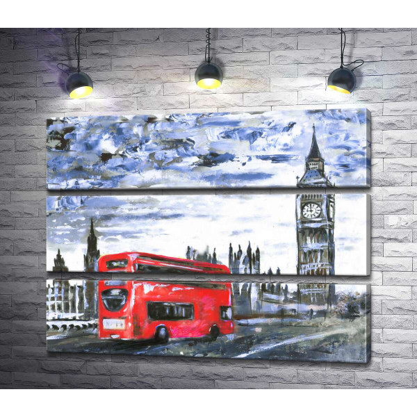 Красный автобус мчится по Вестминстерскому мосту (Westminster bridge)