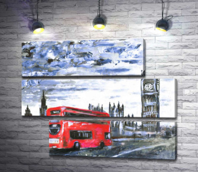 Красный автобус мчится по Вестминстерскому мосту (Westminster bridge)