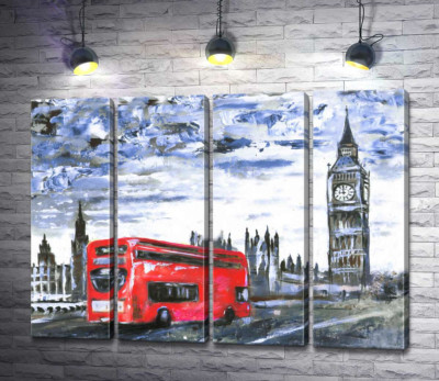 Модульна картина "Червоний автобус мчить по Вестмінстерському мосту (Westminster bridge)"