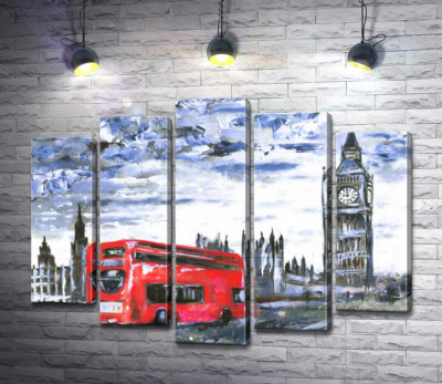 Модульна картина "Червоний автобус мчить по Вестмінстерському мосту (Westminster bridge)"