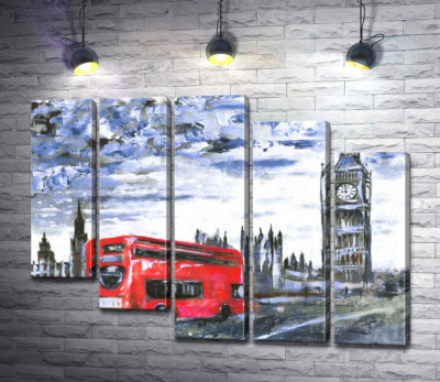 Модульна картина "Червоний автобус мчить по Вестмінстерському мосту (Westminster bridge)"