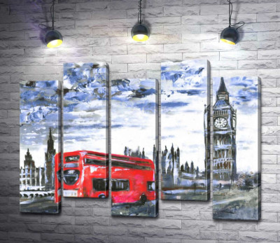 Модульна картина "Червоний автобус мчить по Вестмінстерському мосту (Westminster bridge)"