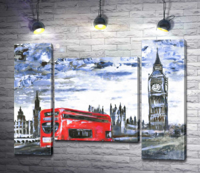 Красный автобус мчится по Вестминстерскому мосту (Westminster bridge)
