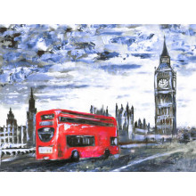 Красный автобус мчится по Вестминстерскому мосту (Westminster bridge)