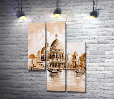 Модульная картина "Силуэт собора Санта-Мария-делла-Салуте (Basilica di Santa Maria della Salute) в пастельных тонах"