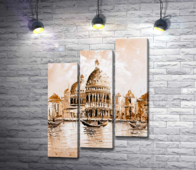 Силуэт собора Санта-Мария-делла-Салуте (Basilica di Santa Maria della Salute) в пастельных тонах