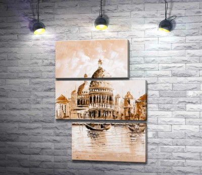 Модульна картина "Силует собору Санта-Марія-делла-Салуте (Basilica di Santa Maria della Salute) у пастельних тонах"