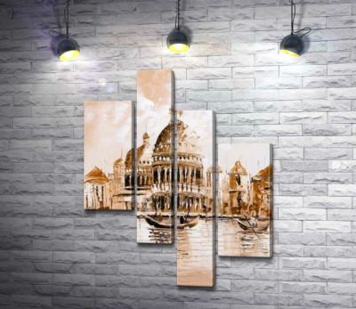 Модульная картина "Силуэт собора Санта-Мария-делла-Салуте (Basilica di Santa Maria della Salute) в пастельных тонах"