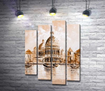 Модульна картина "Силует собору Санта-Марія-делла-Салуте (Basilica di Santa Maria della Salute) у пастельних тонах"