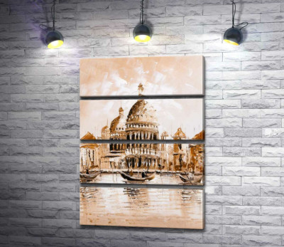 Модульна картина "Силует собору Санта-Марія-делла-Салуте (Basilica di Santa Maria della Salute) у пастельних тонах"