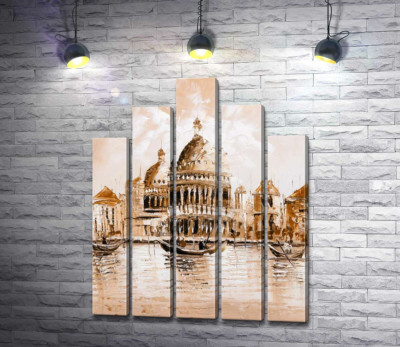 Модульна картина "Силует собору Санта-Марія-делла-Салуте (Basilica di Santa Maria della Salute) у пастельних тонах"