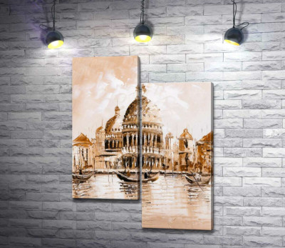 Силуэт собора Санта-Мария-делла-Салуте (Basilica di Santa Maria della Salute) в пастельных тонах